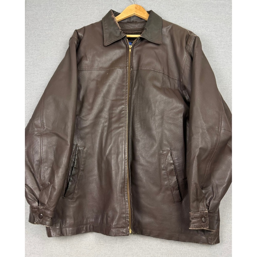 Leather USA Vintage Mens XL fits Big Brown Leather Bomber Jacket Faux Fur Lined